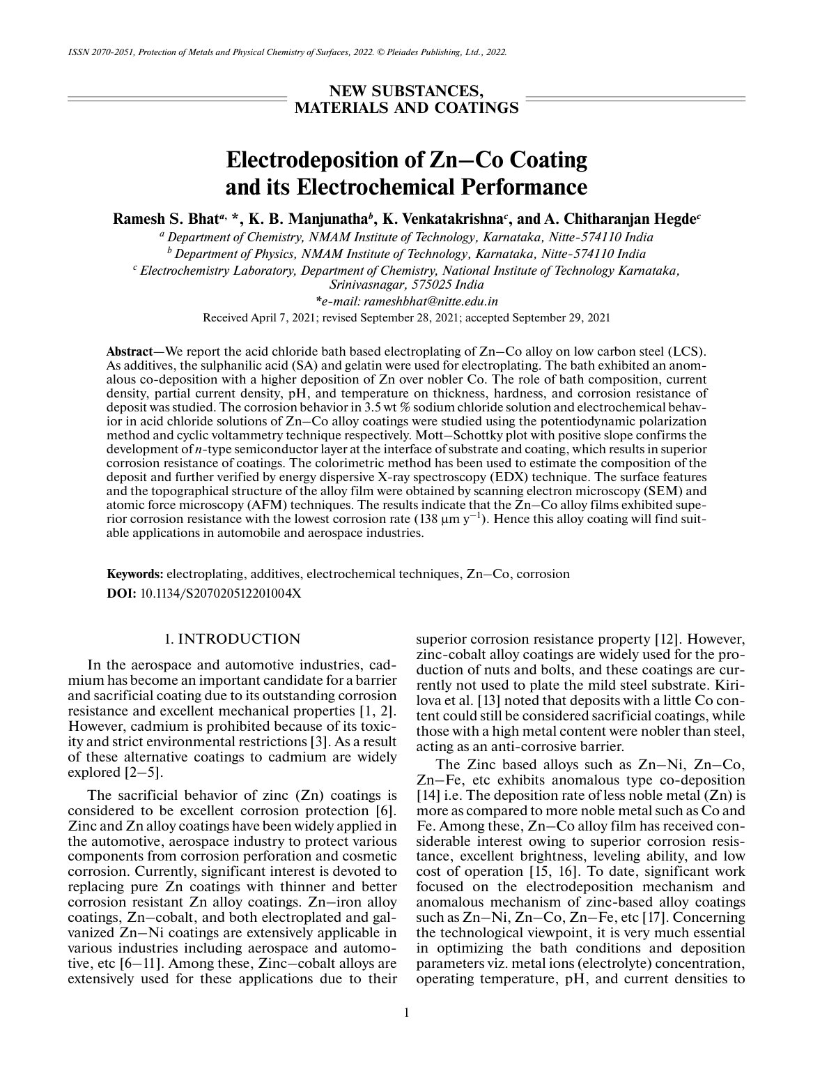 First page of Electrodeposition of Zn Co Coating and i