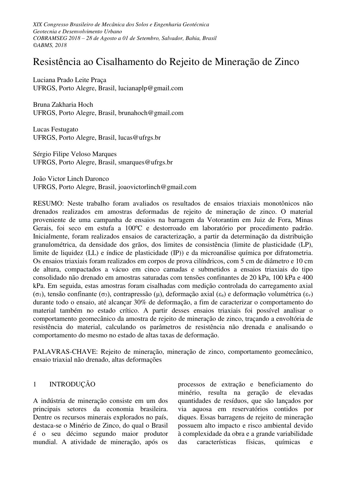 First page of Resistencia ao Cisalhamento do Rejeito d
