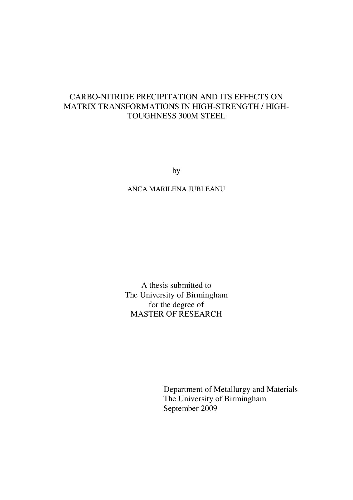 First page of CARBO-NITRIDE PRECIPITATION AND ITS EFFCTS ON MATRIX TRANSFORMATIONS IN HIGH STRENGTH-HIGH TOUGHNESS 300M STEEL