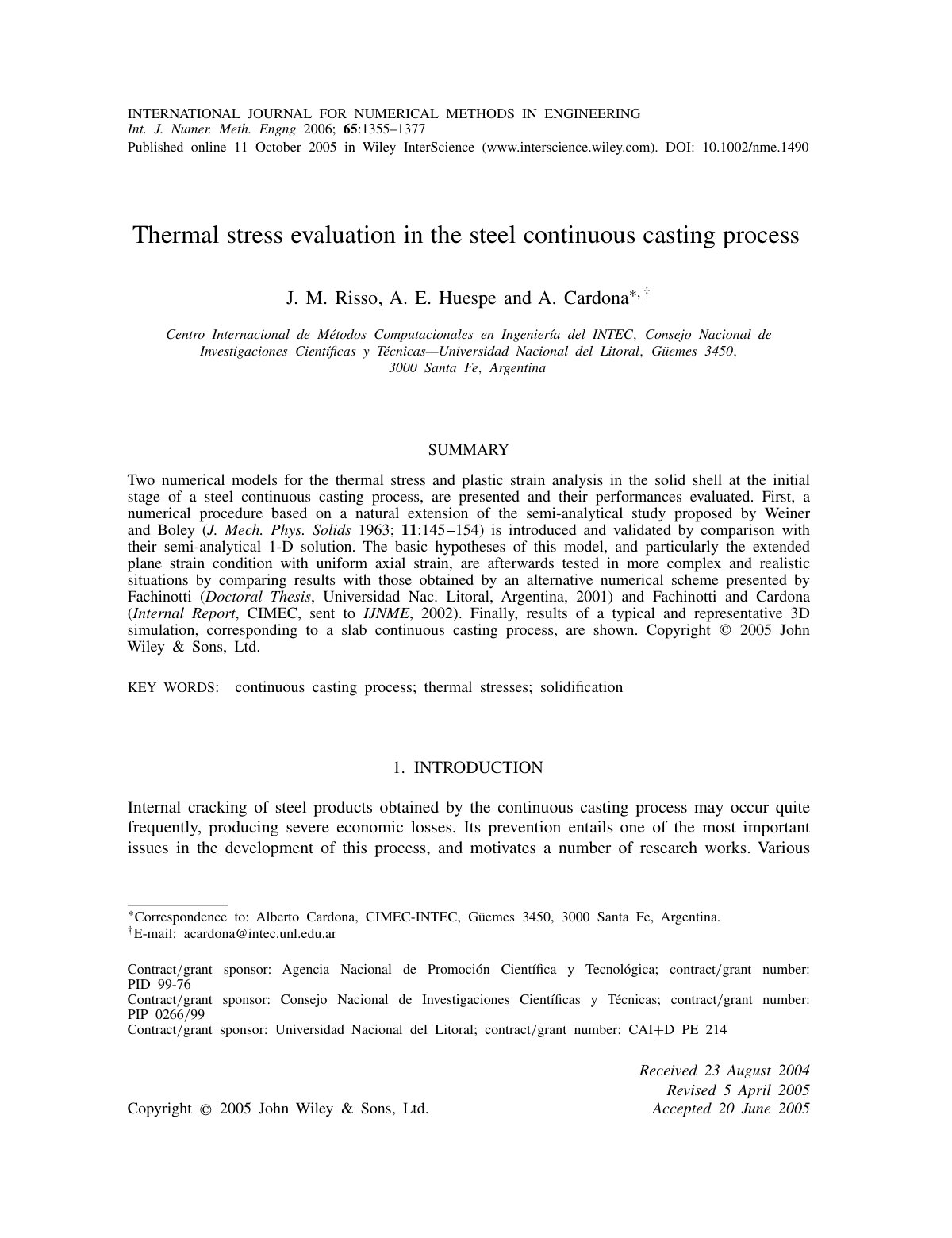 First page of Thermal stress evaluation in the steel c