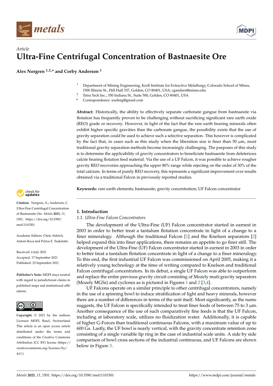 First page of Ultra Fine Centrifugal Concentration of