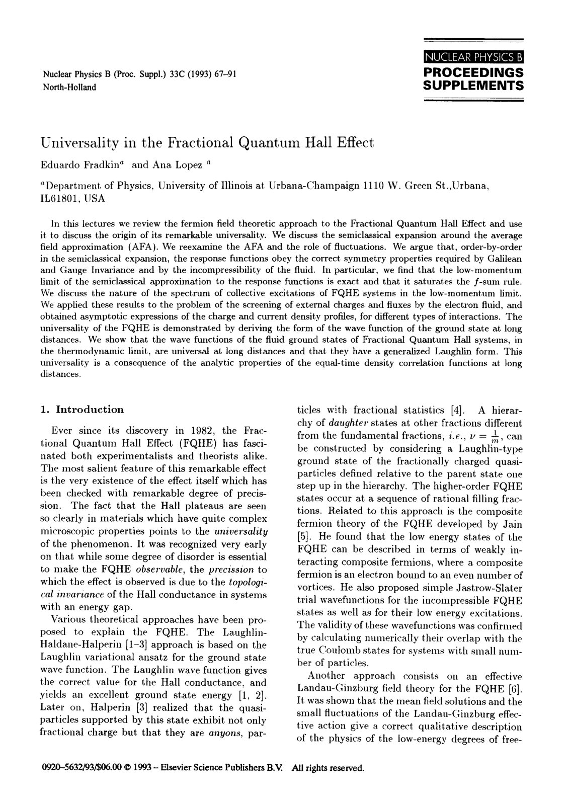 First page of Universality in the Fractional Quantum Hall Effect