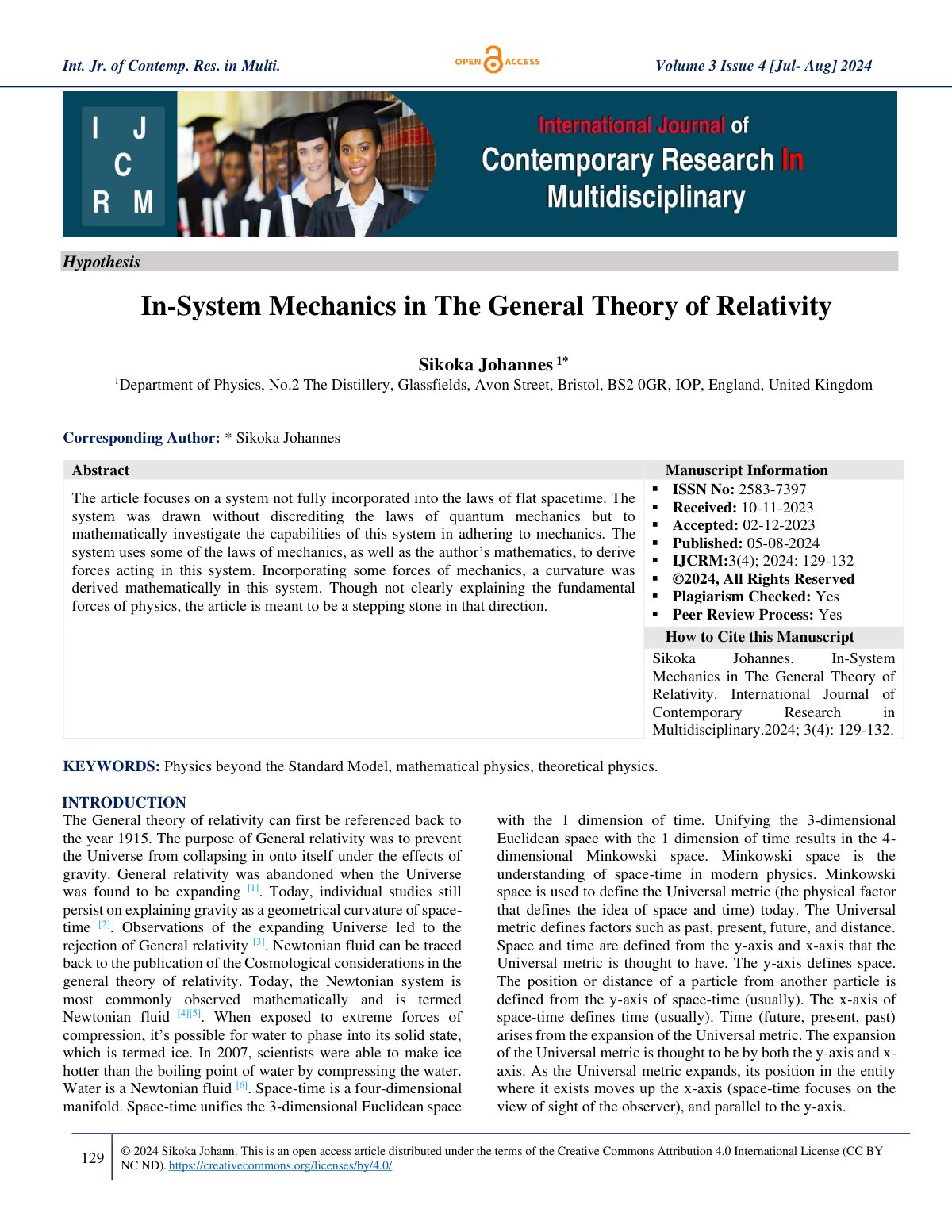 First page of In System Mechanics in The General Theor