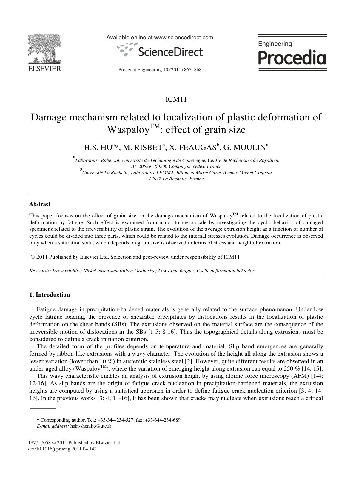 First page of Damage mechanism related to localization of plastic    H.S. Ho M. Risbet X. Feaugas G. Moulin    ( WeLib.org )