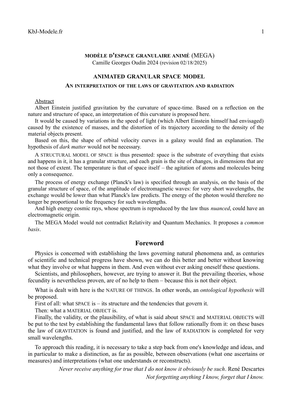 First page of A Model of Spacetime for both Relativity