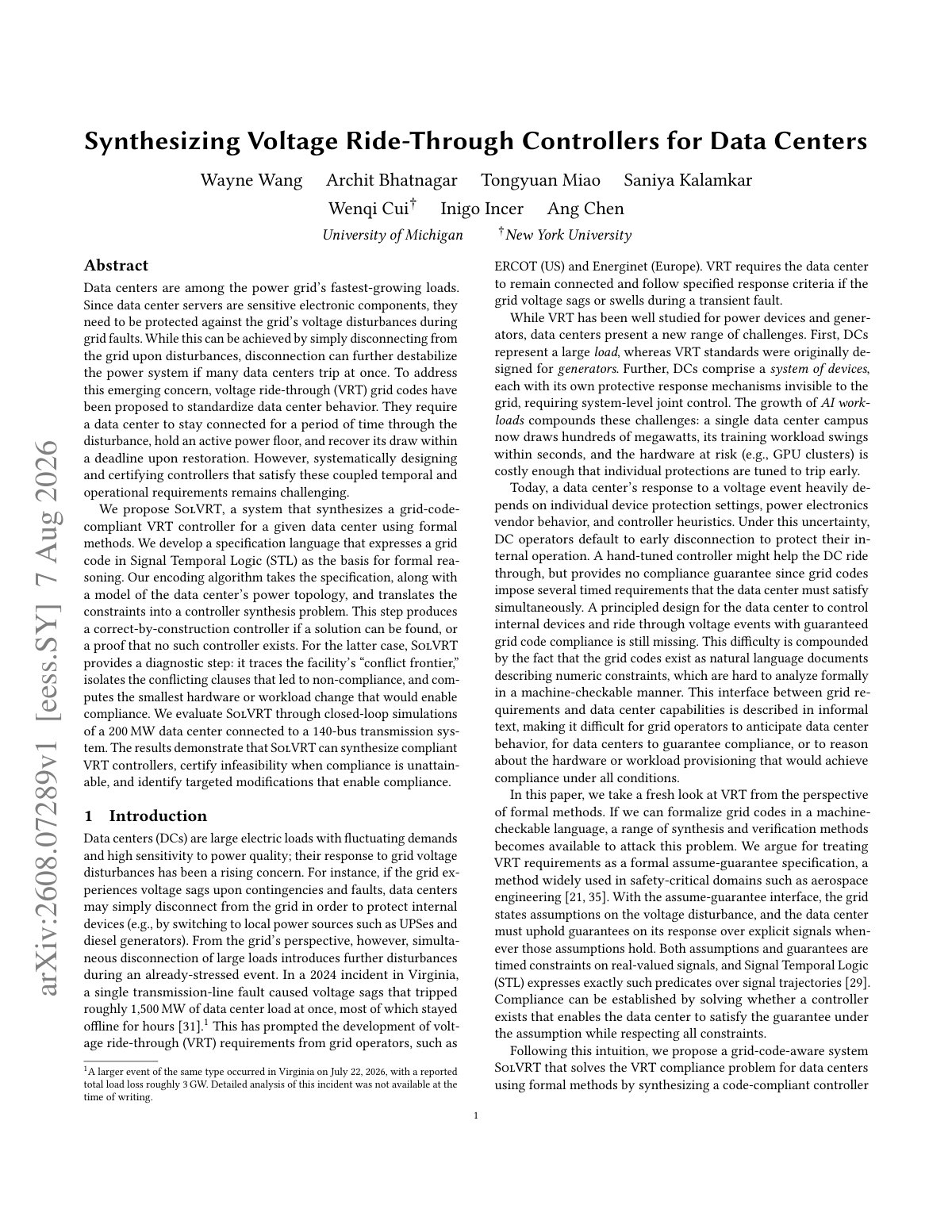 First page of 2026 Wang Voltage Ride Through Data Centers