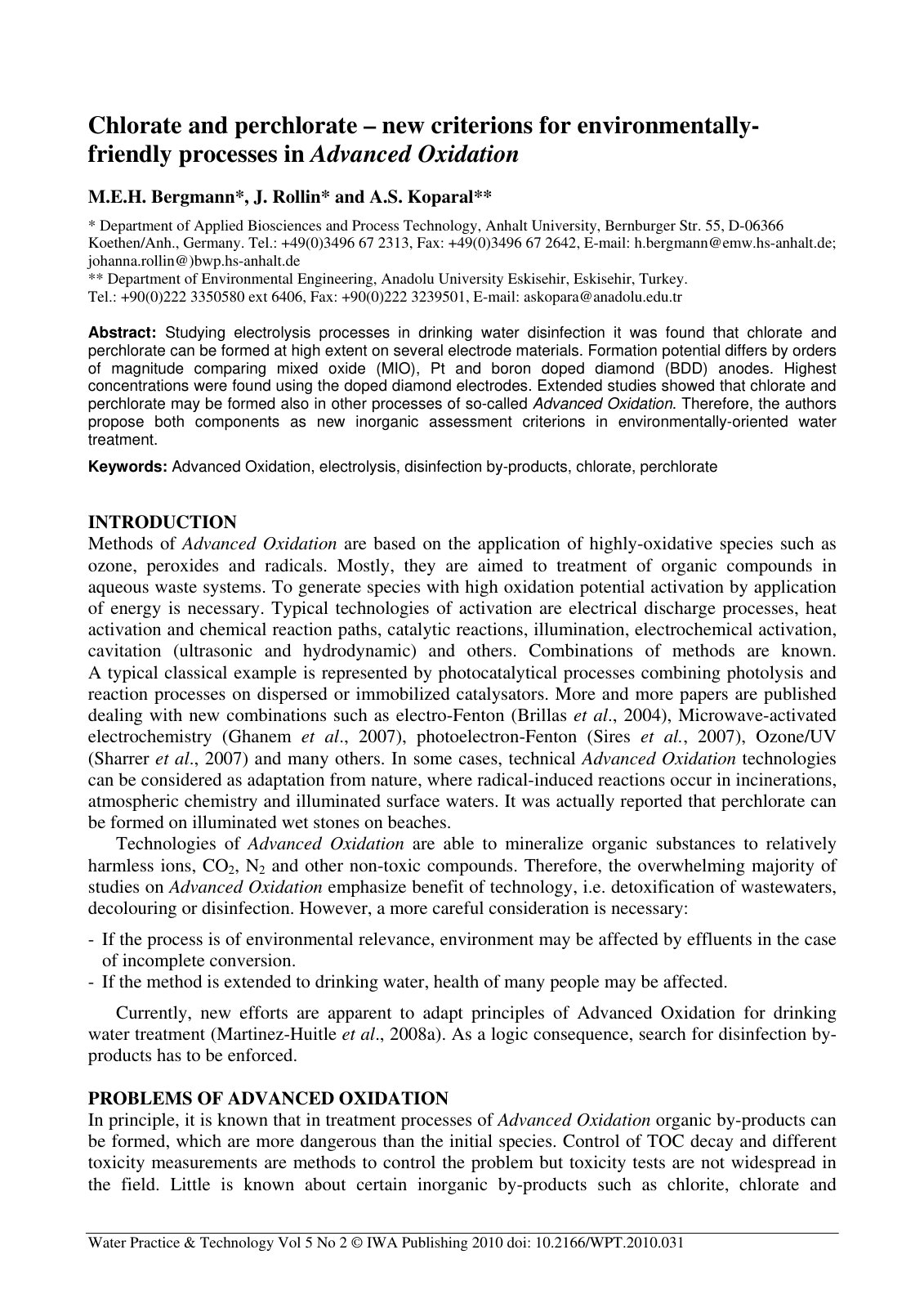 First page of Chlorate and perchlorate – new criterions for environmentally-friendly processes in Advanced Oxidation