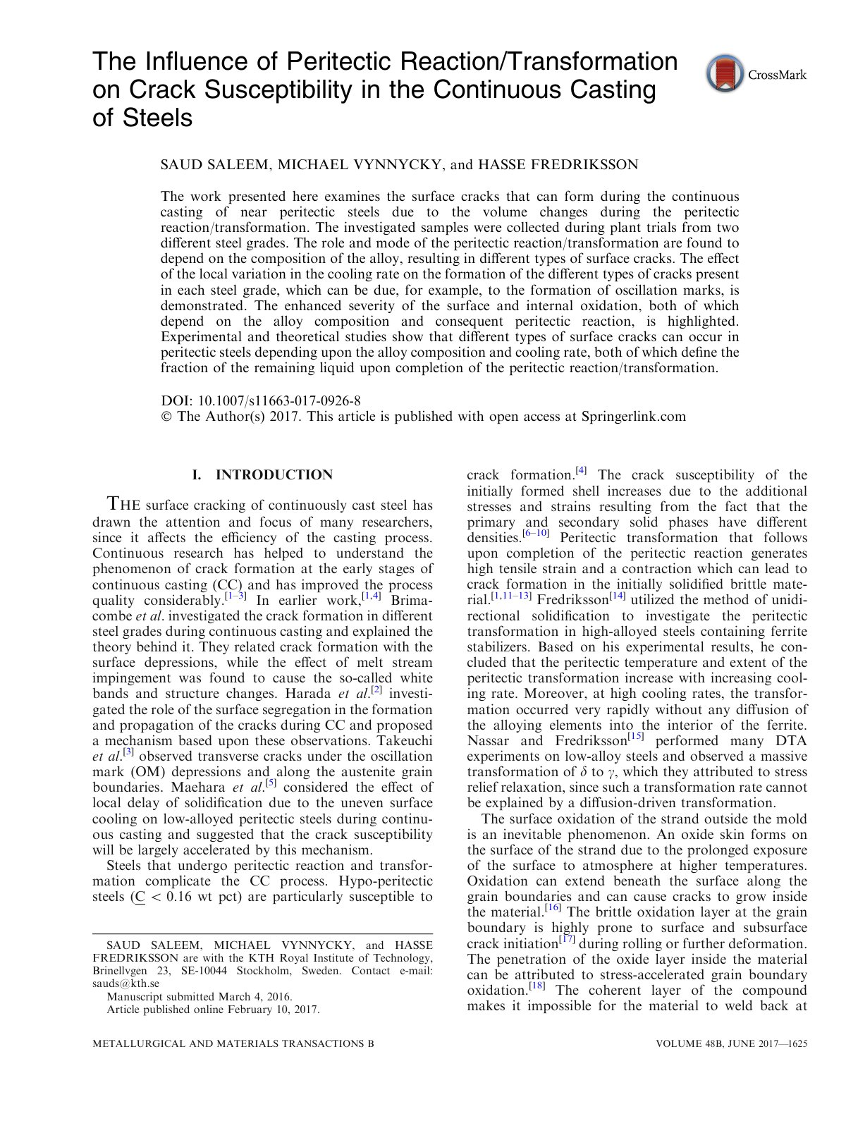 First page of The Influence of Peritectic Reaction Tra (1)