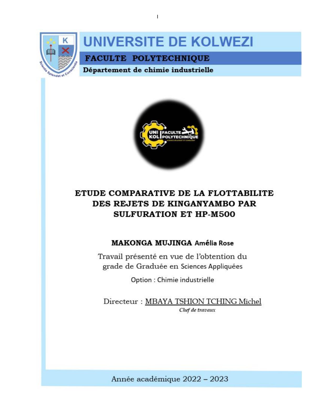 First page of Valorisation des rejets à gangue dolomitique par la flottation