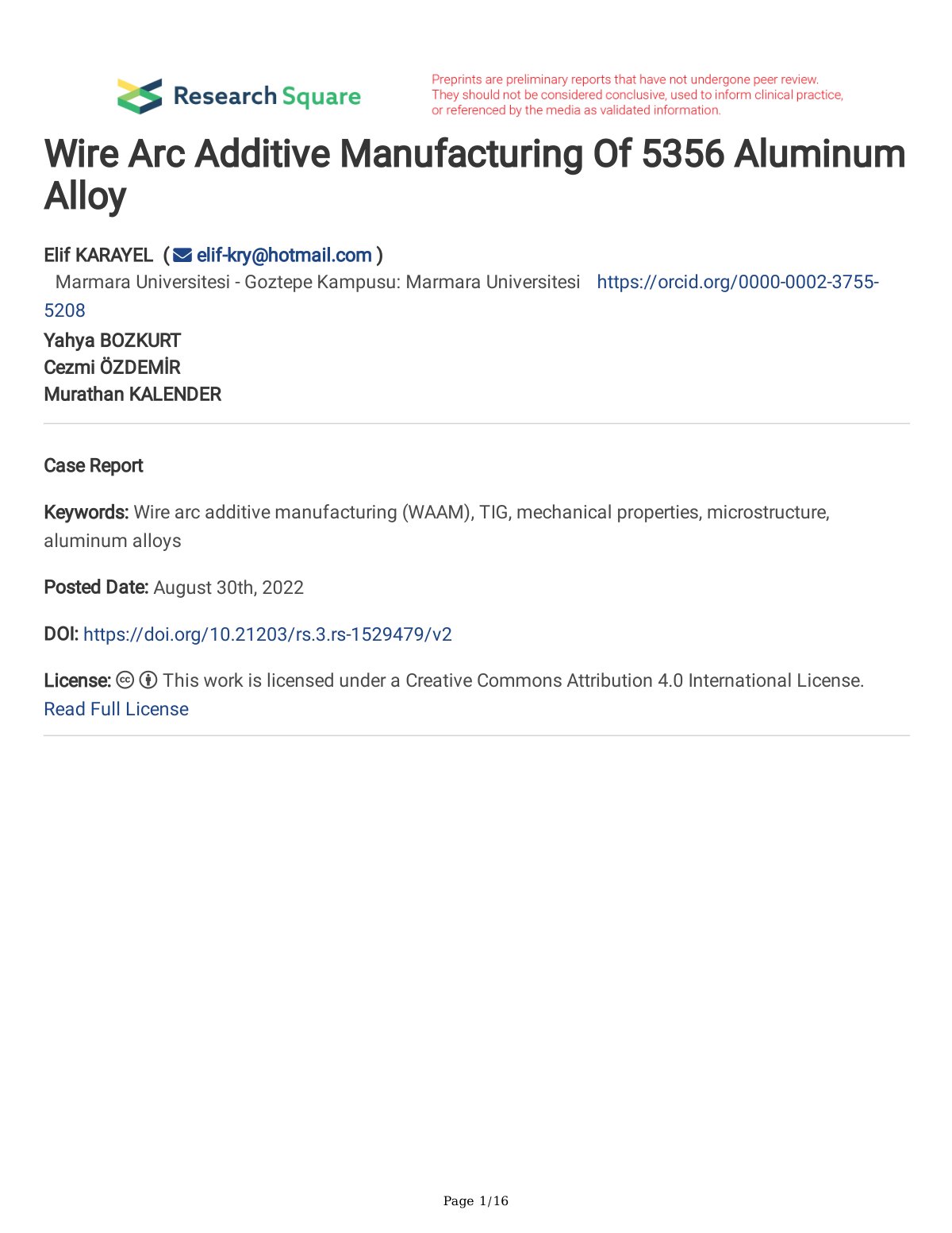 First page of Wire Arc Additive Manufacturing Of 5356 Aluminum Alloy