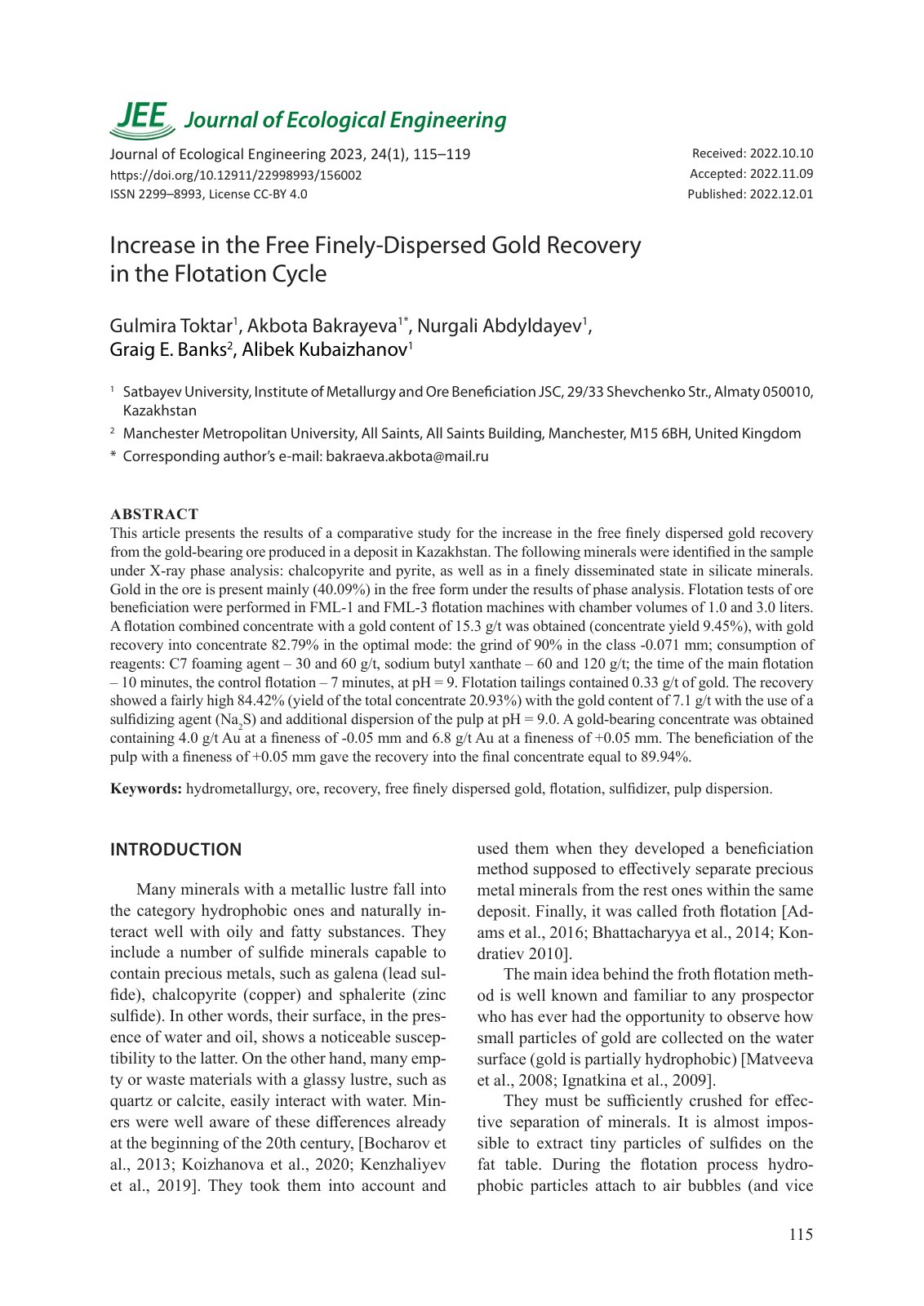 First page of Increase in the Free Finely Dispersed Go