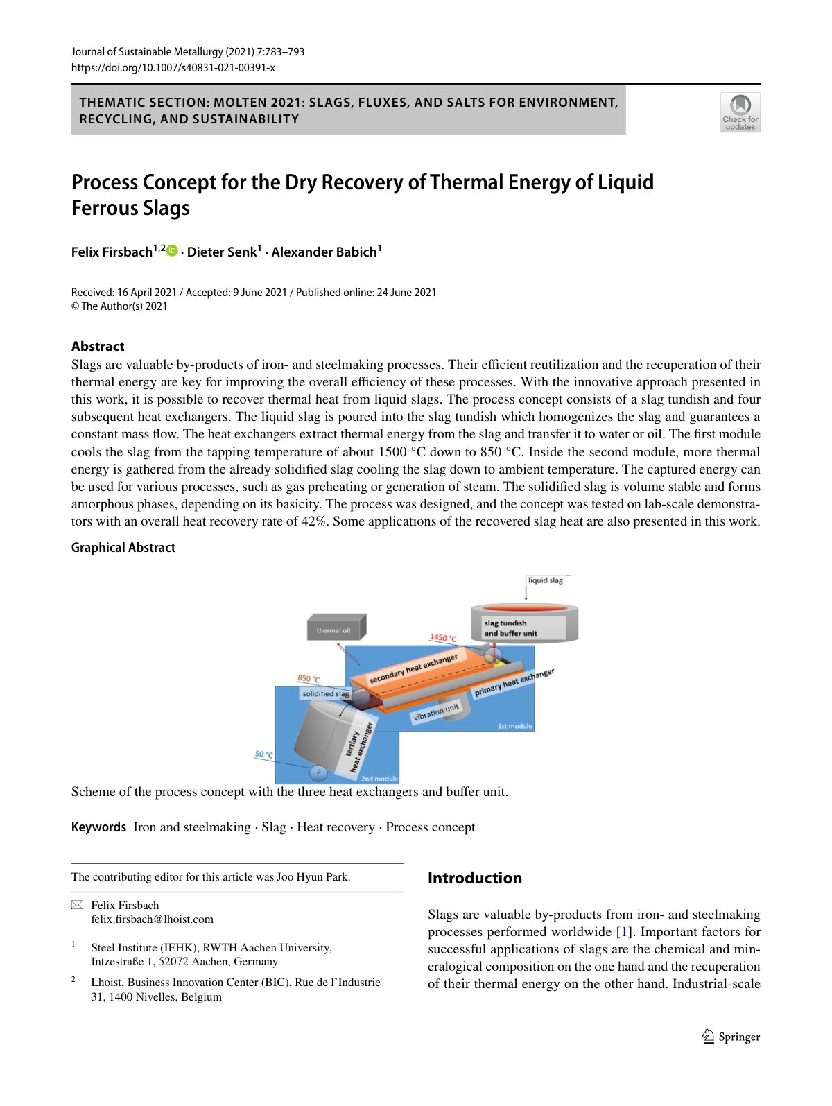First page of Process Concept for the Dry Recovery of Thermal Energy of Liquid Ferrous Slags