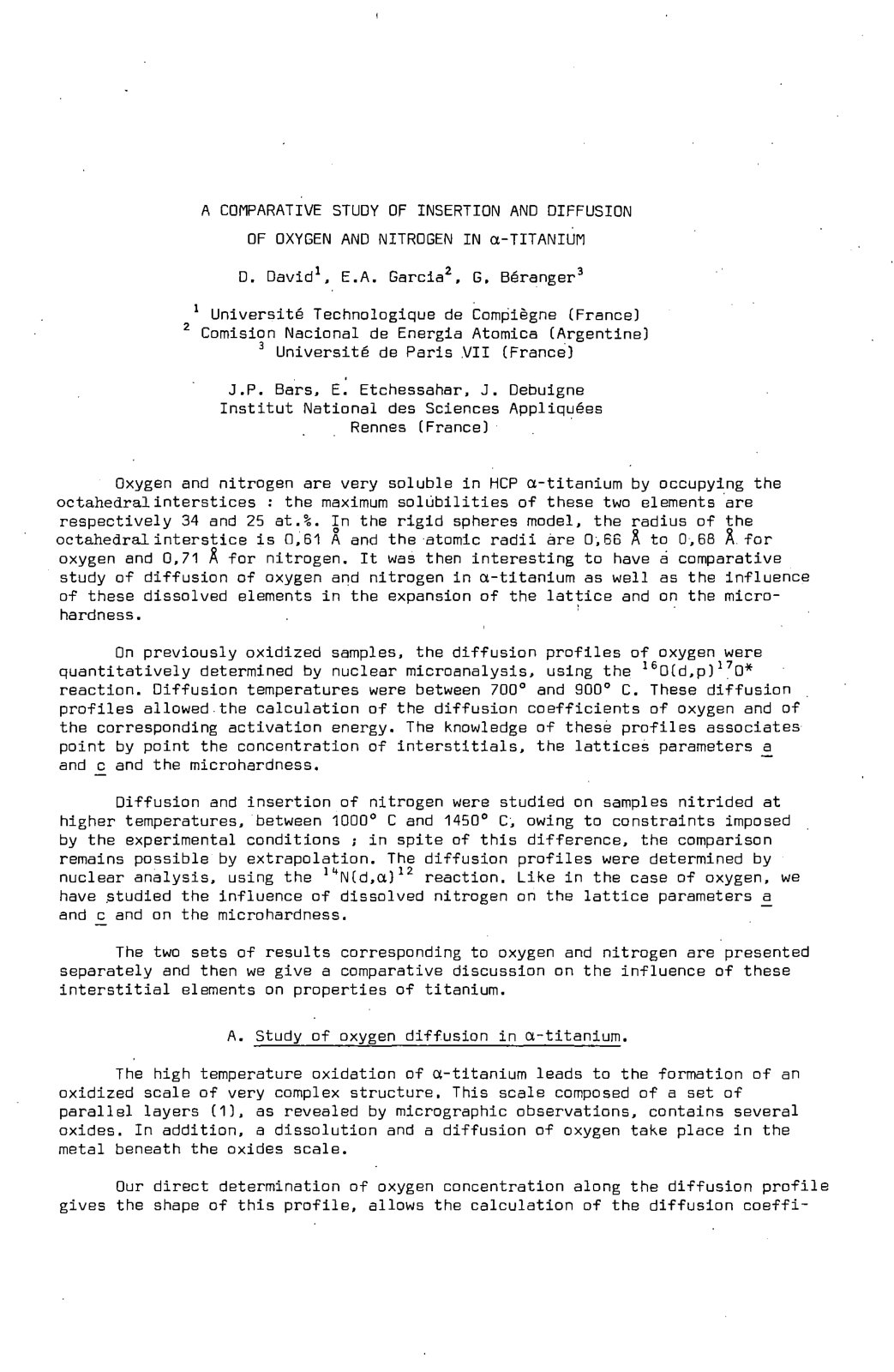 First page of 1980 Vol.1 5 A Comparative Study of Insertion and Diffusion of Oxygen D. David