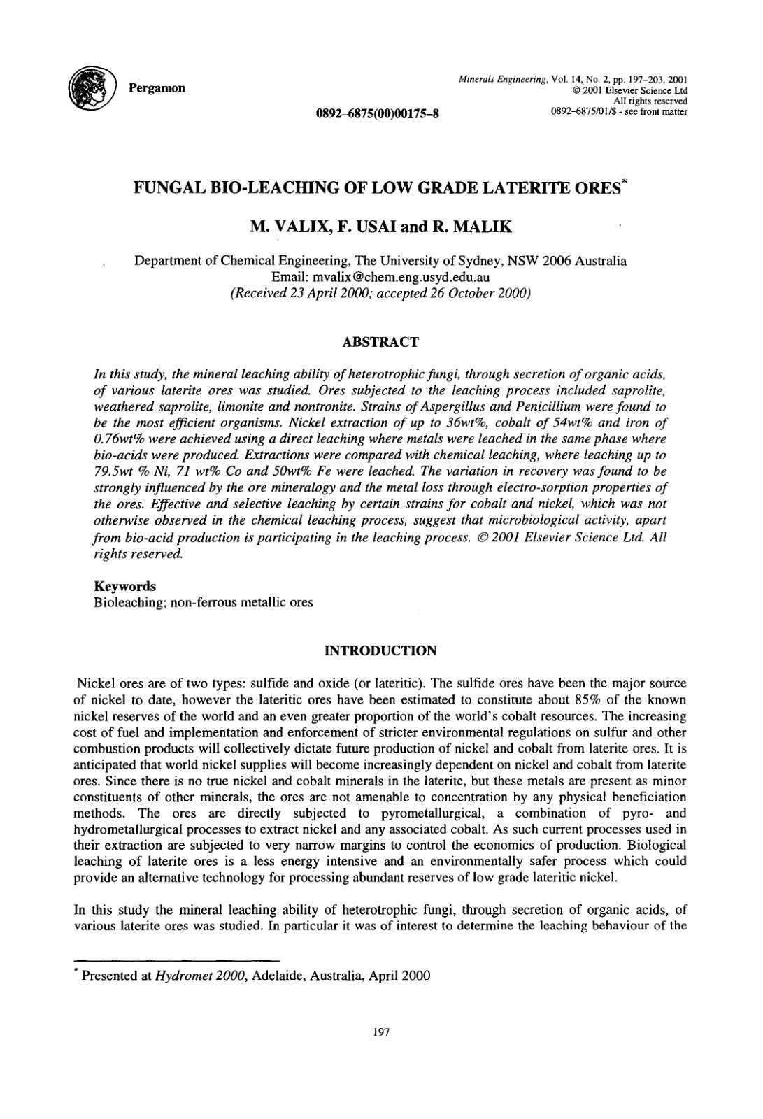 First page of Fungal bio leaching of low grade laterit