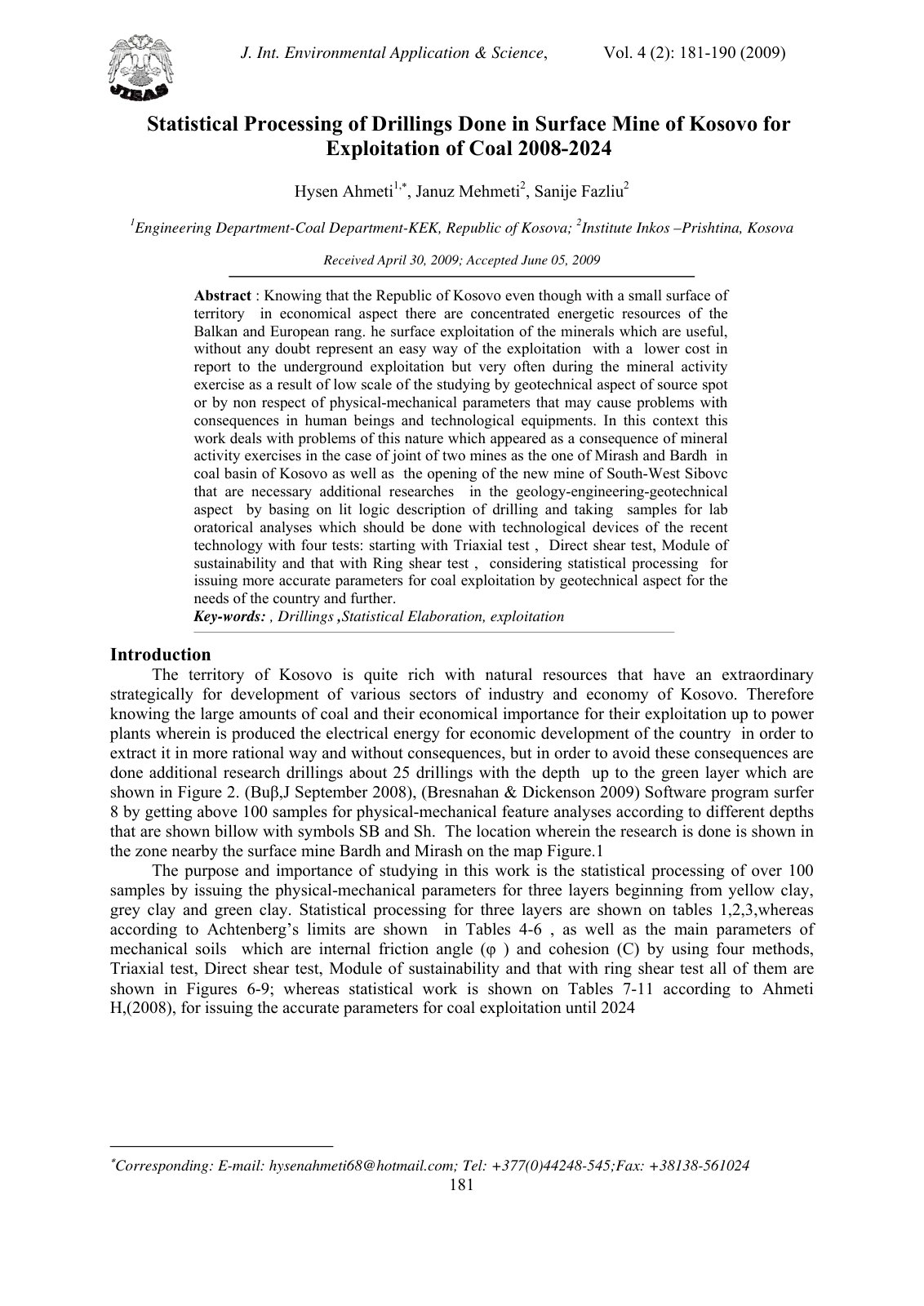 First page of Statistical Processing of Drillings Done