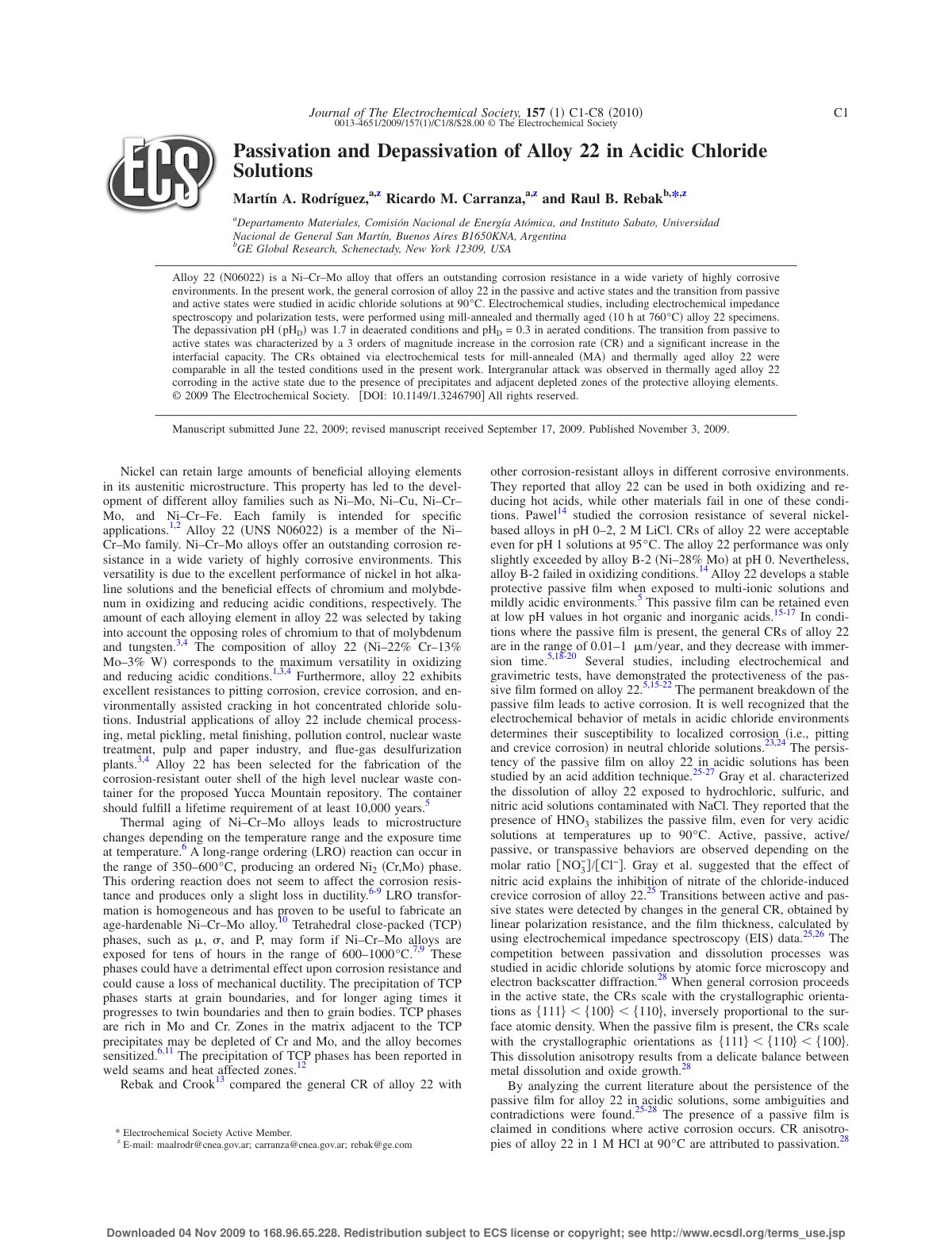 First page of Passivation and Depassivation of Alloy 2