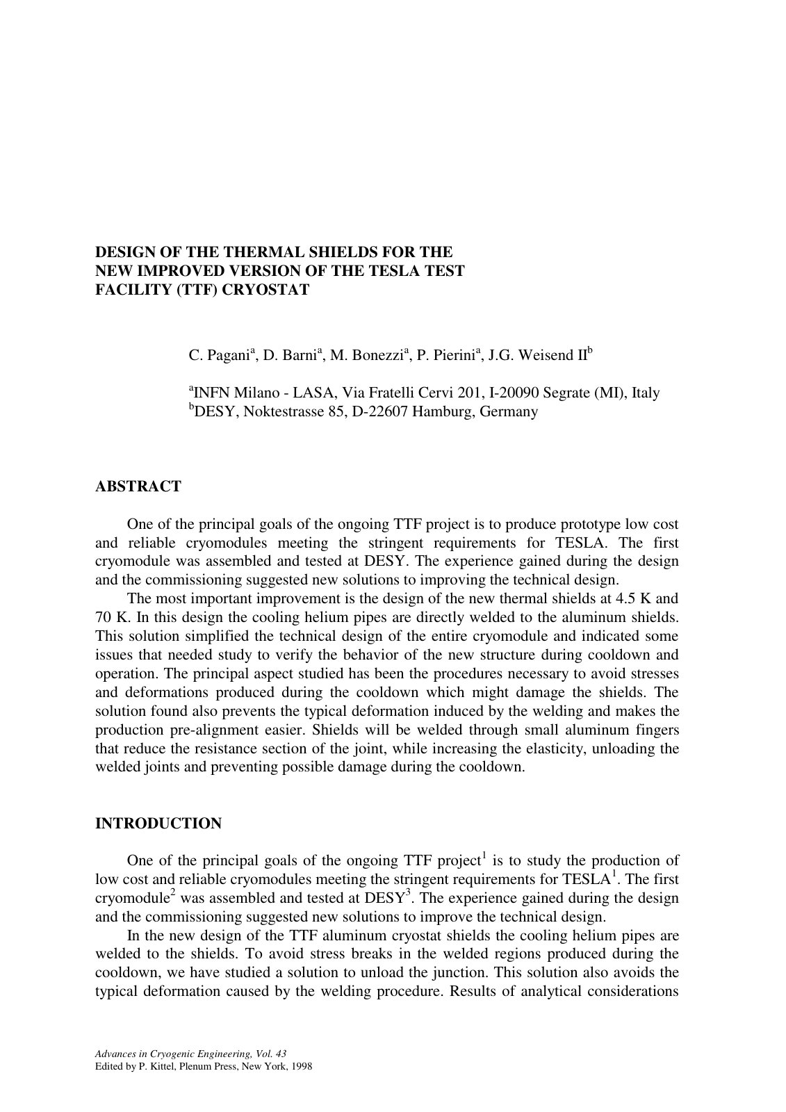 First page of Design of the Thermal Shields for the Ne