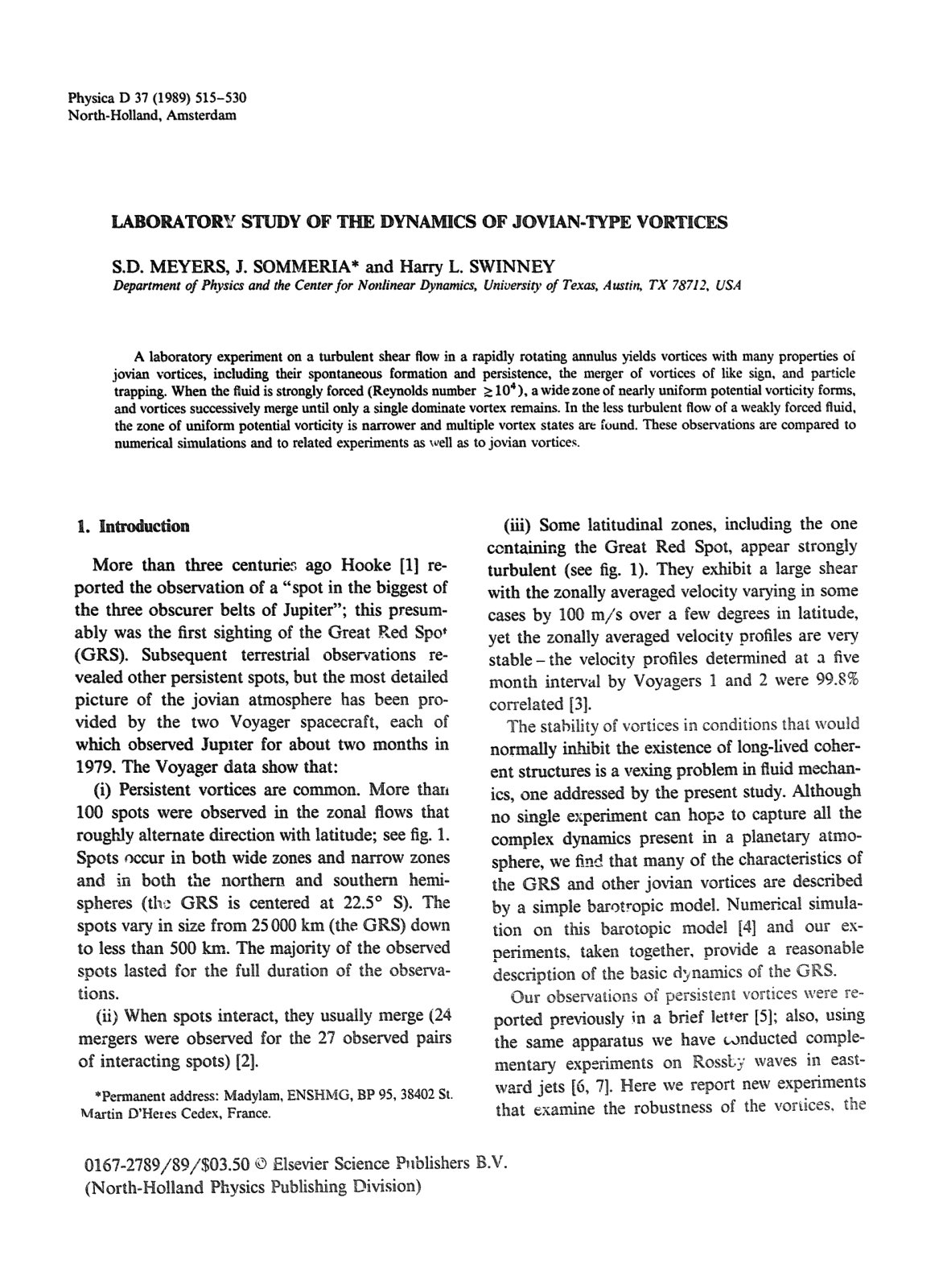 First page of Laboratory Study of the Dynamics of Jovian-Type Vortices