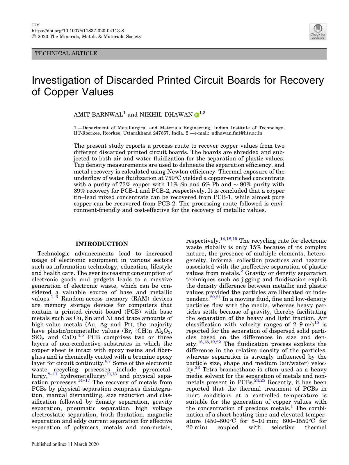 First page of Investigation of Discarded Printed Circu