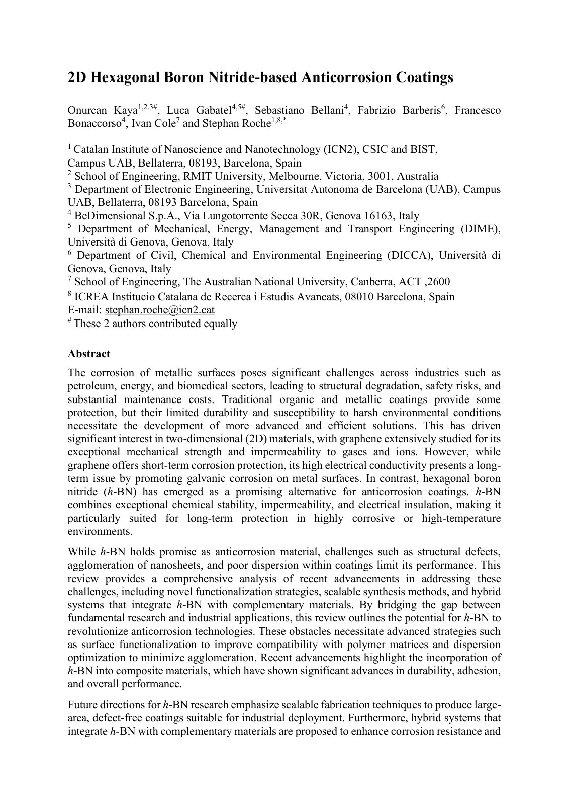 First page of 2024 Kaya 2D Hexagonal Boron Nitride Anticorrosion Coatings