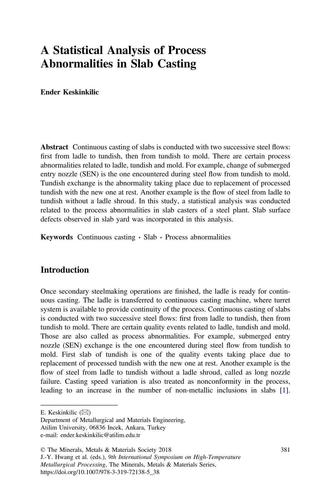 First page of A Statistical Analysis of Process Abnorm