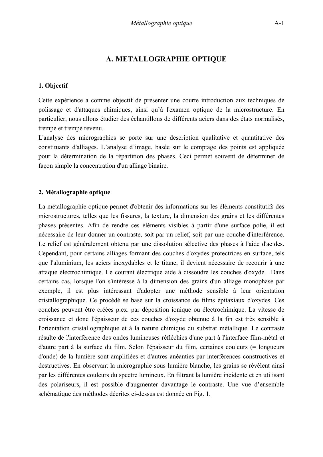 First page of Métallographie optique