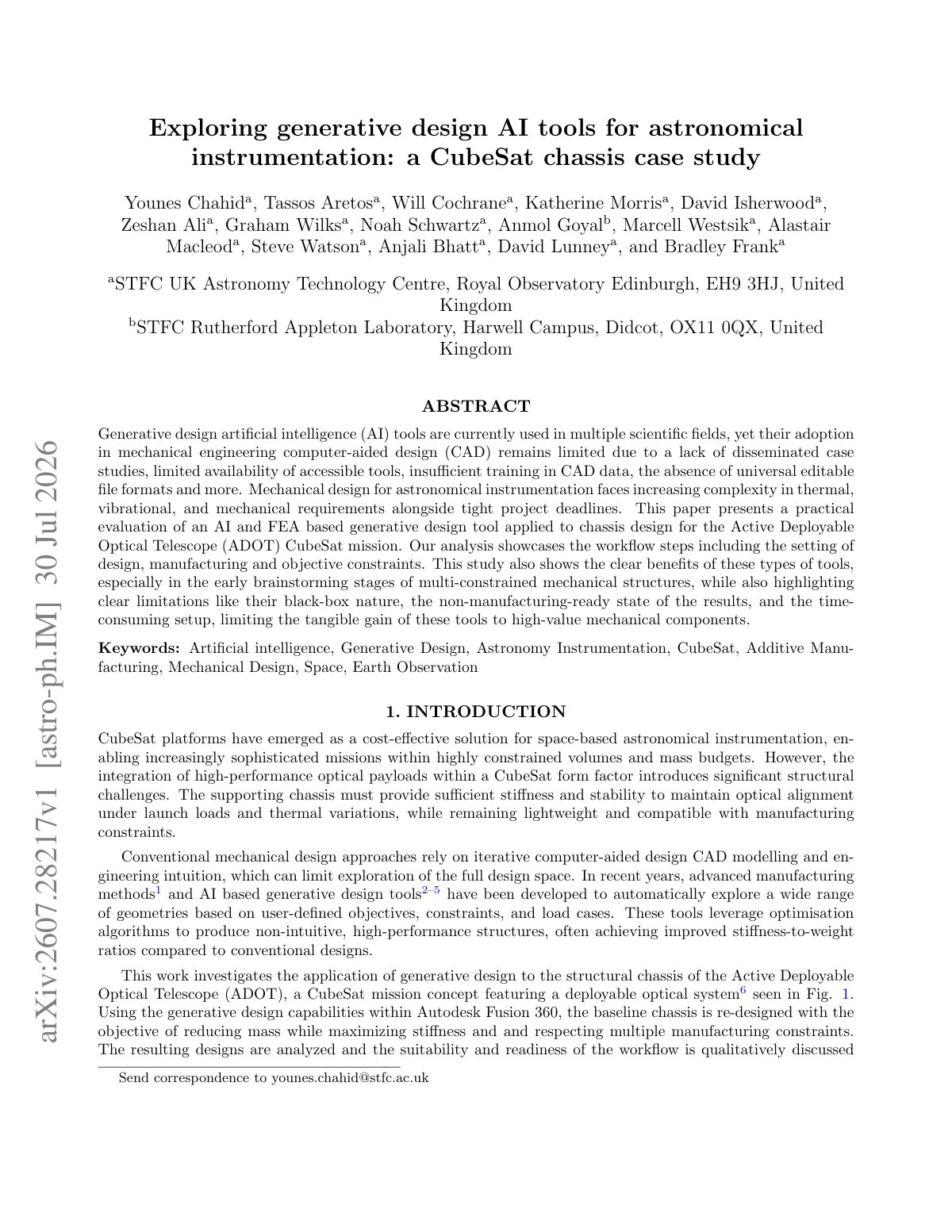 First page of 2026 Chahid Generative CAD CubeSat Chassis