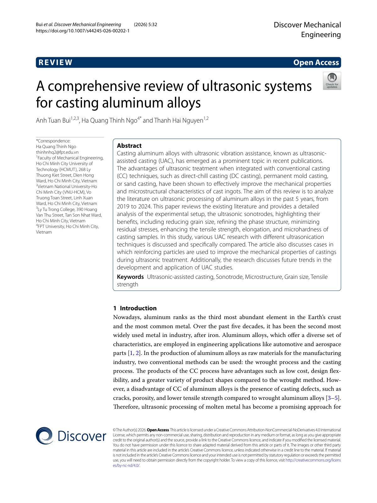 First page of 2026 Bui Ultrasonic Systems Casting Aluminium Alloys Review