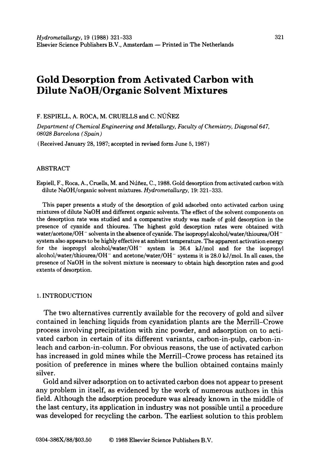 First page of Gold desorption from activated carbon wi
