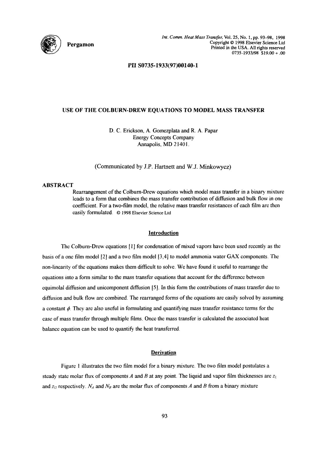First page of Use of the colburn drew equations to mod