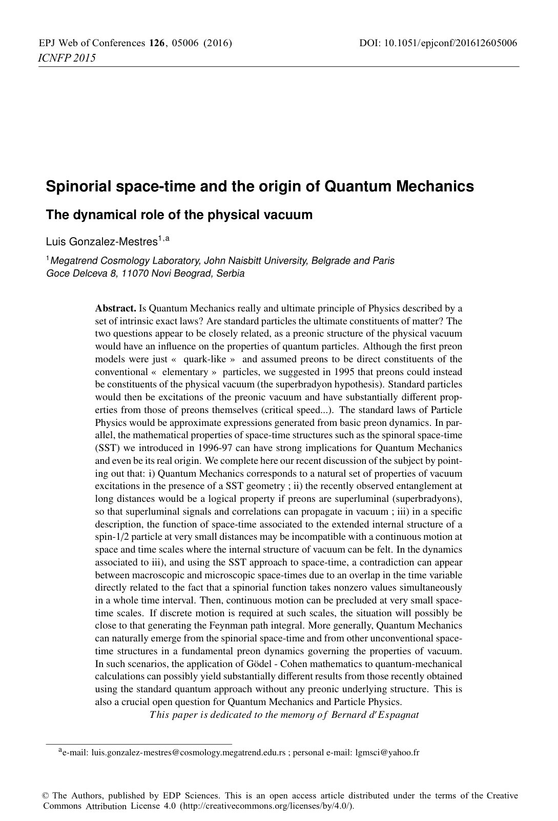 First page of Spinorial space time and the origin of Q