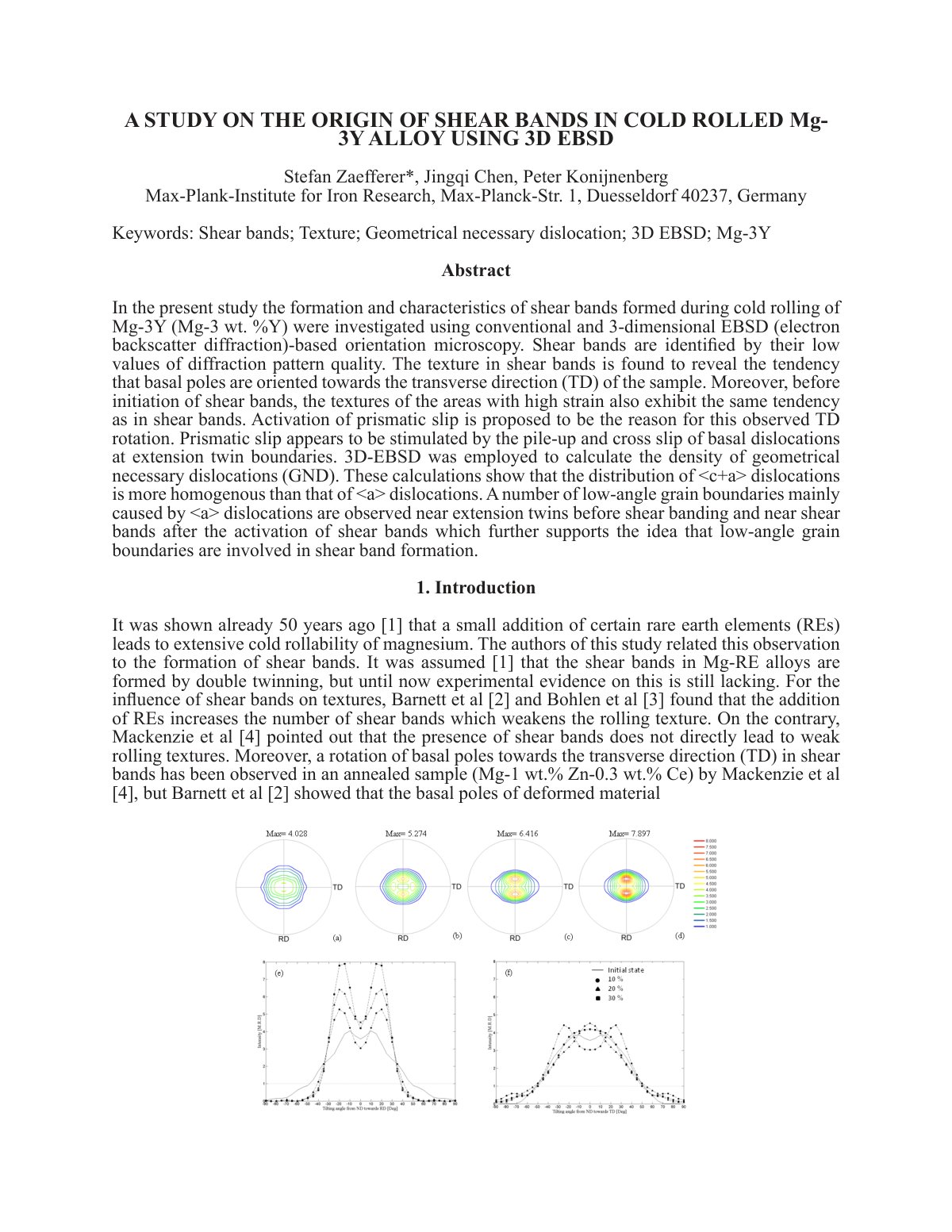 First page of A STUDY ON THE ORIGIN OF SHEAR BANDS IN COLD ROLLED Mg-3Y ALLOY USING 3D EBSD