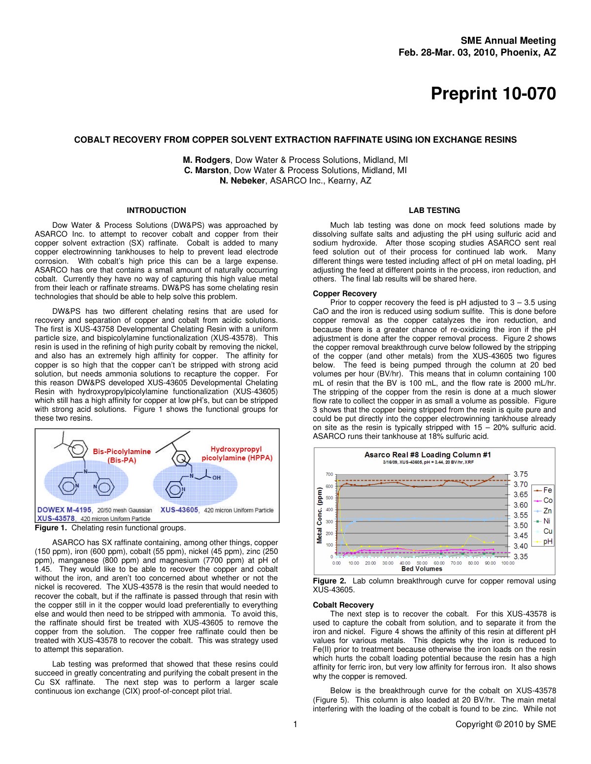 First page of Cobalt Recovery from Copper Solvent Extraction Raffinate Using Ion Exchange Resins