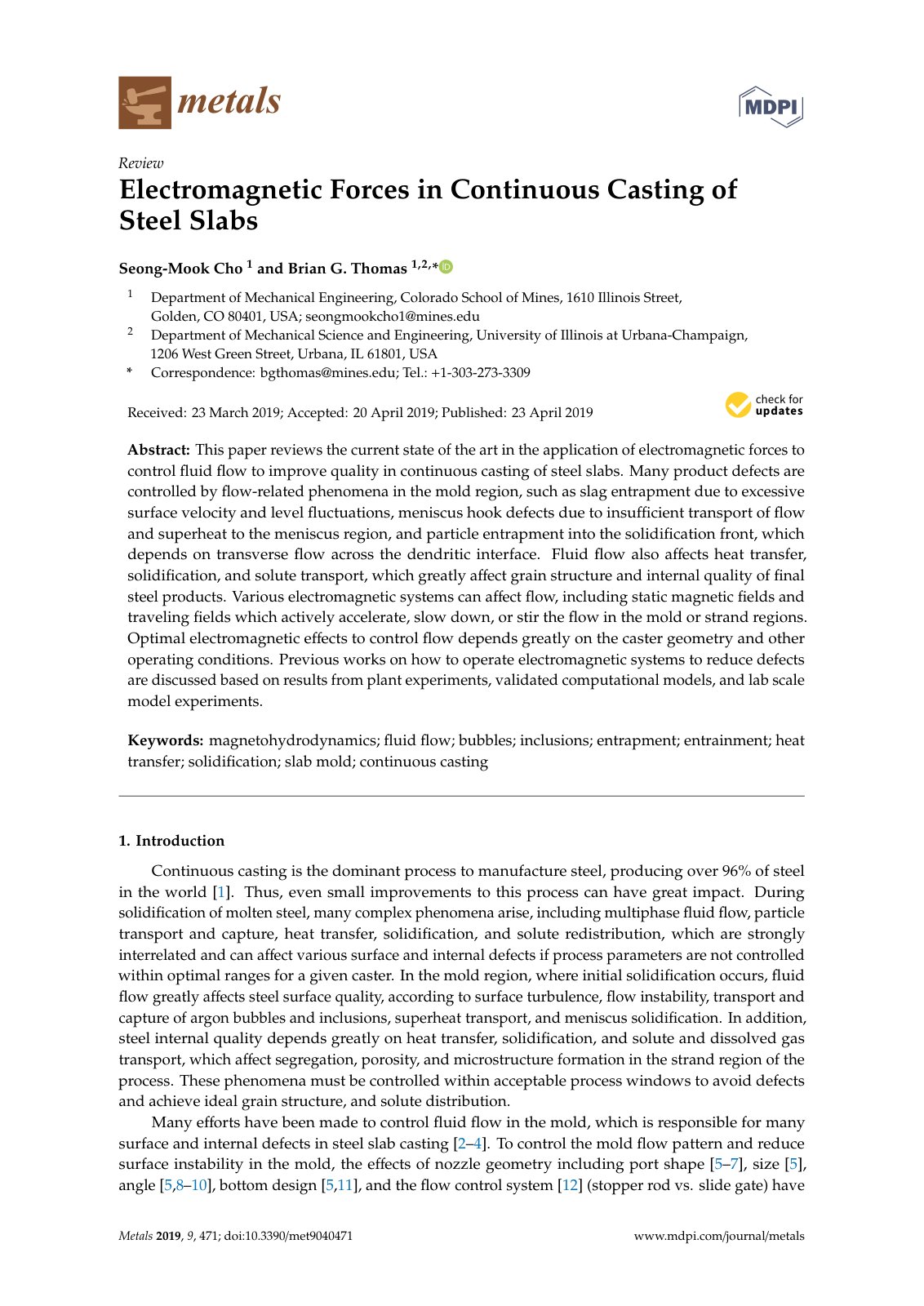 First page of Electromagnetic Forces in Continuous Casting of Steel Slabs