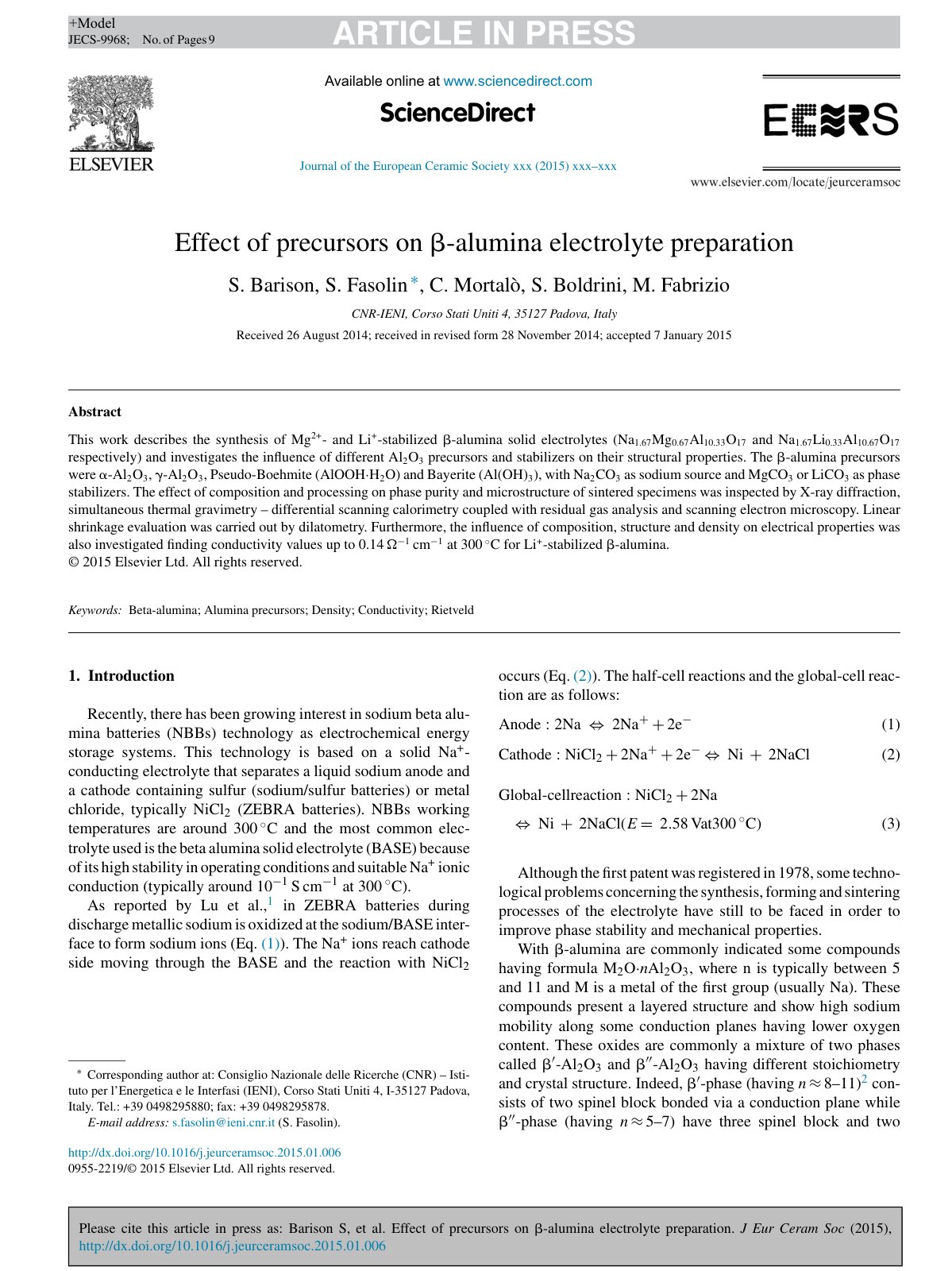 First page of Effect of precursors on  alumina electr
