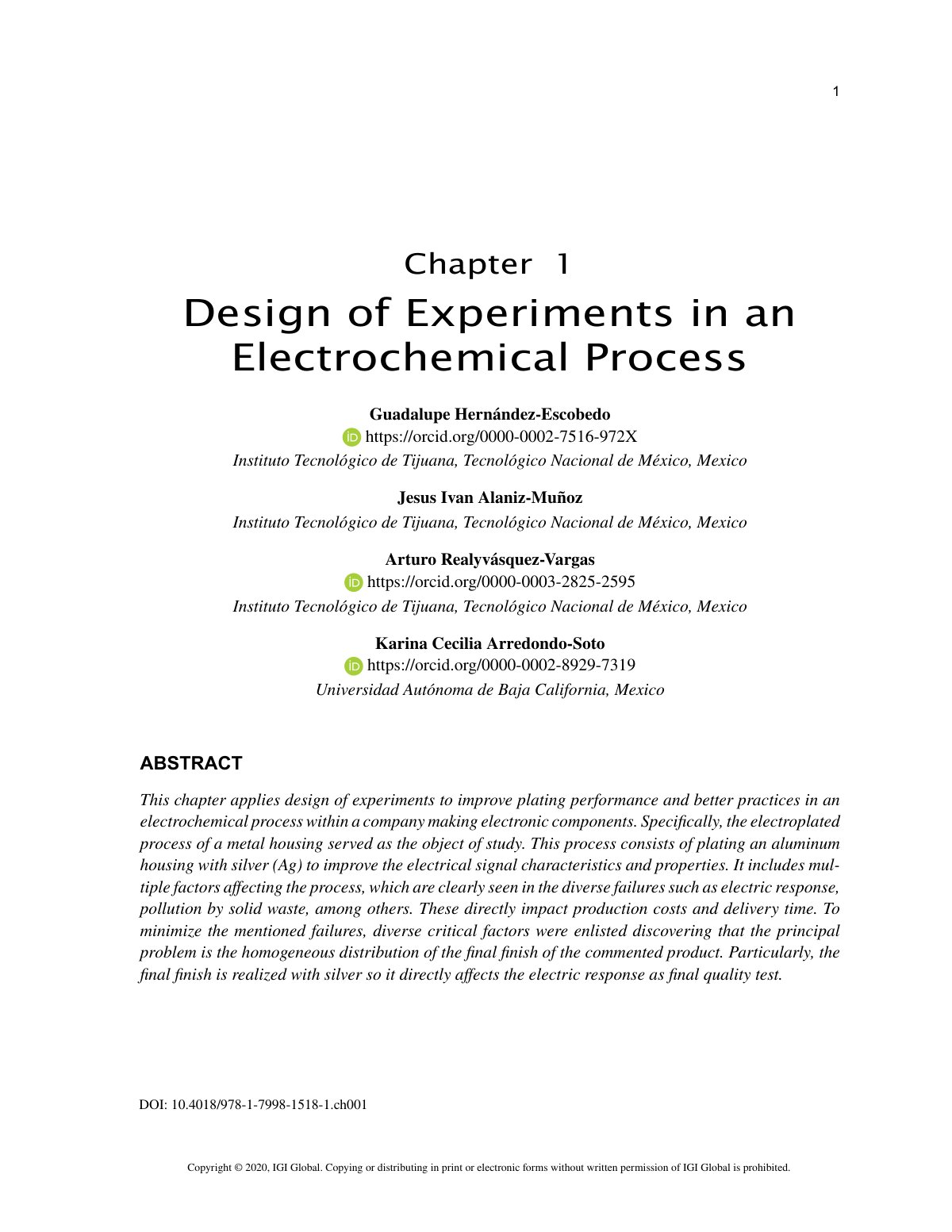 First page of Design of Experiments in an Electrochemical Process