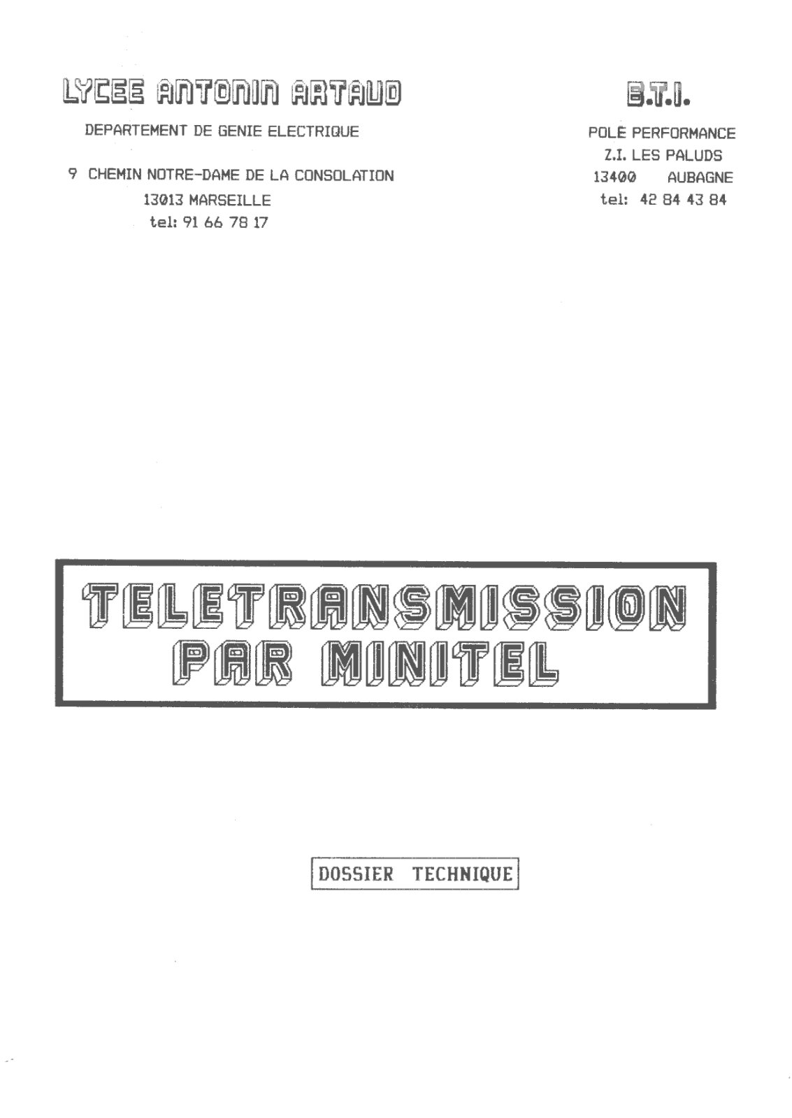 First page of Dossier Technique