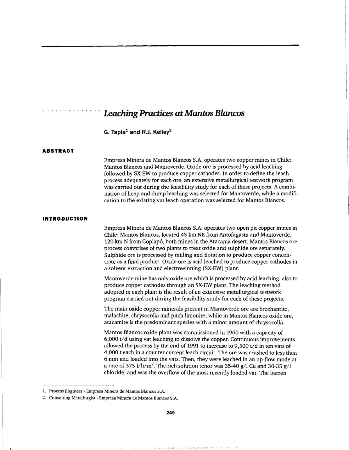 First page of Leaching Practices at Mantos Blancos