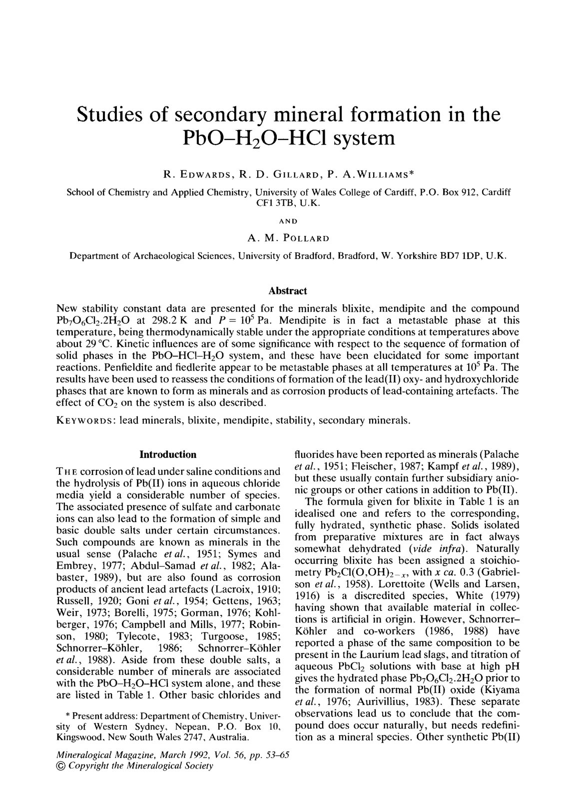First page of Studies of secondary mineral formation in the PbO-H20-HC1 system