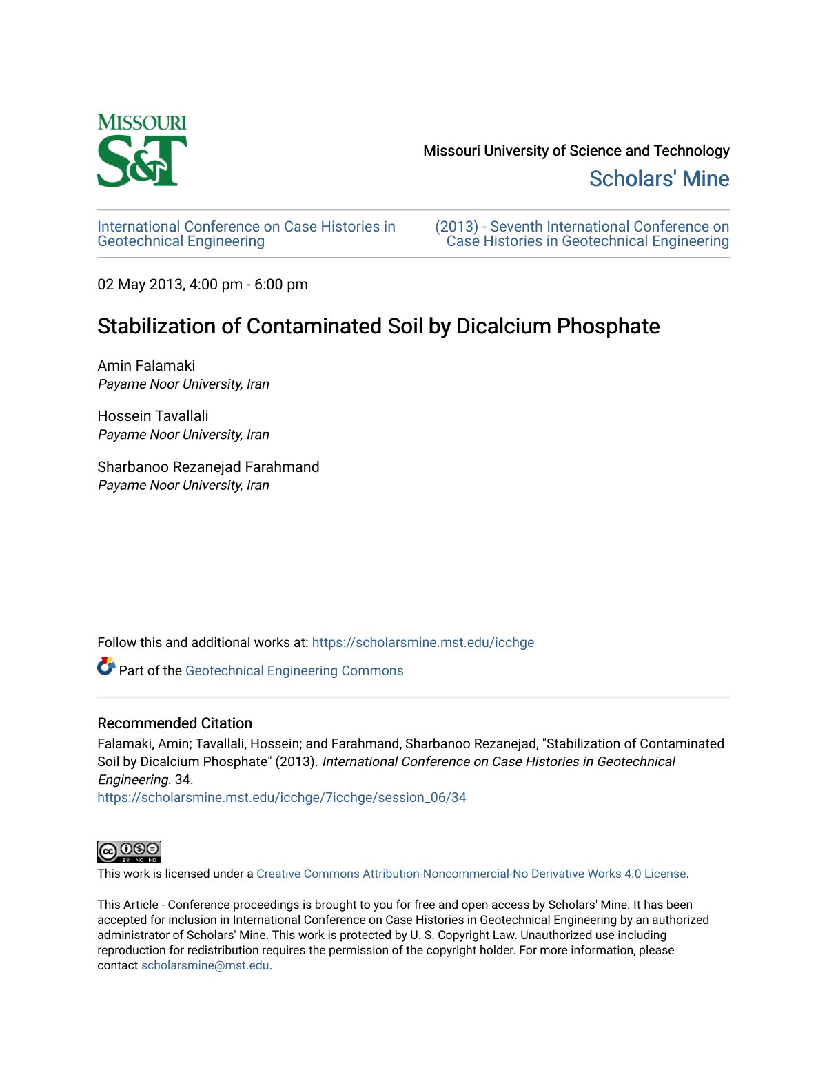 First page of Stabilization of Contaminated Soil by Di