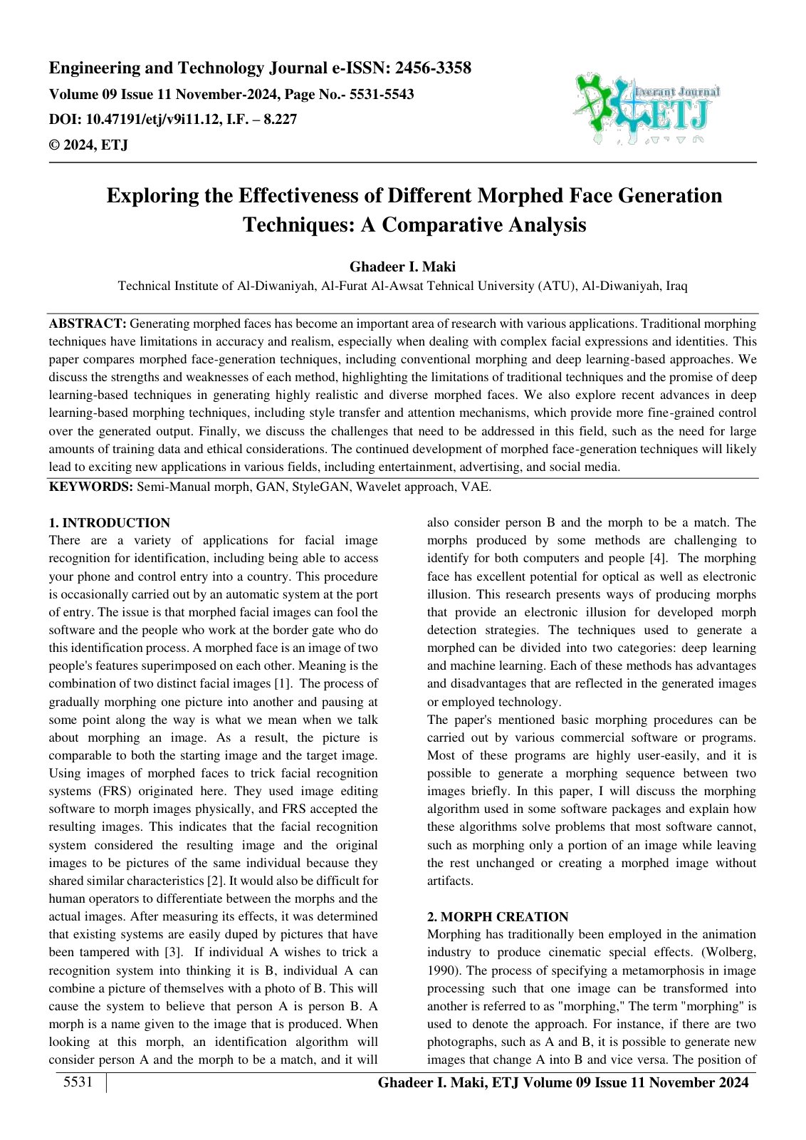 First page of Exploring the Effectiveness of Different Morphed Face Generation 