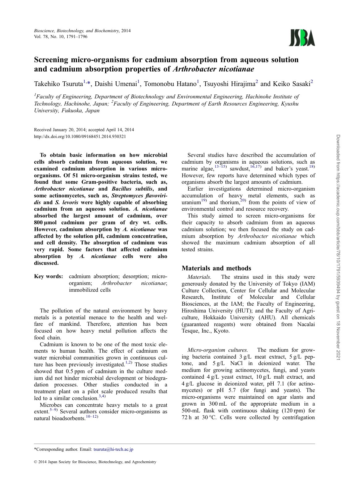 First page of Screening micro organisms for cadmium ab