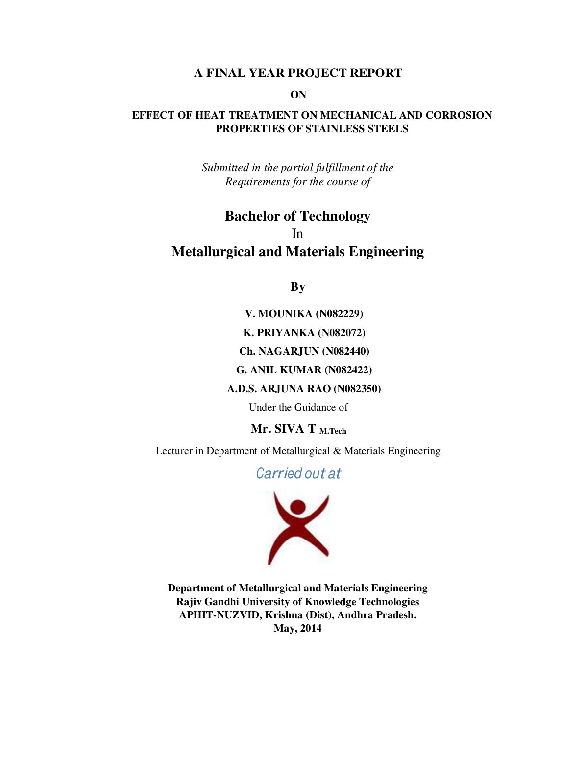 First page of A FINAL YEAR PROJECT REPORT ON EFFECT OF