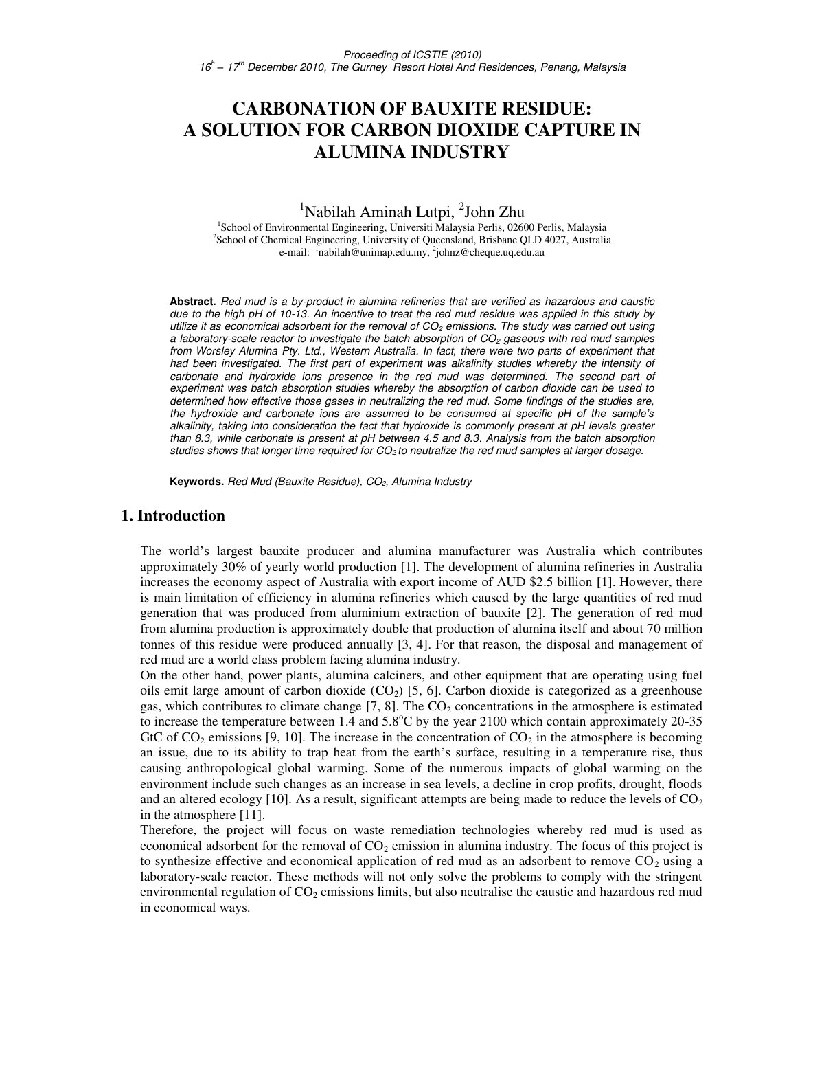 First page of Carbonation of Bauxite Residue A Solutio