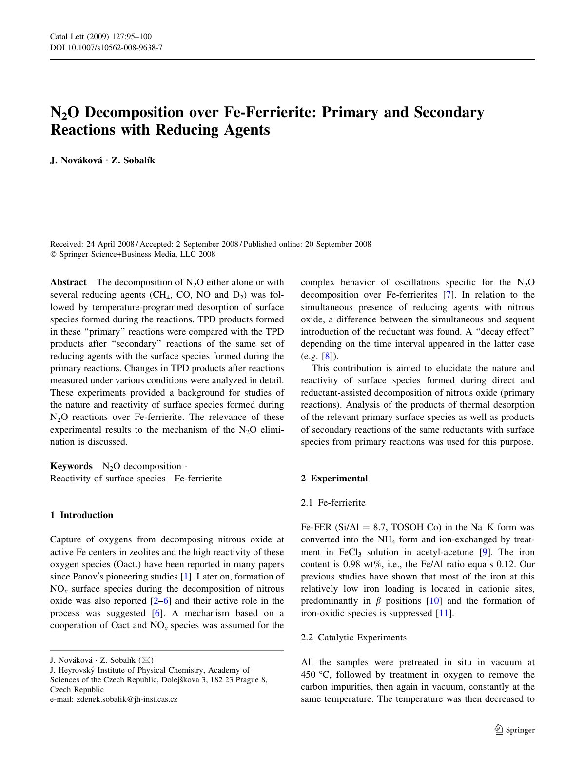 First page of N2O Decomposition over Fe Ferrierite Pri