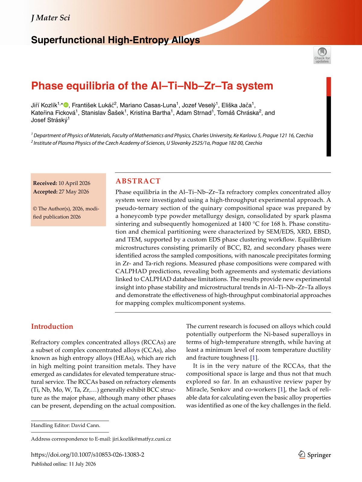 First page of 2026 Kozlik AlTiNbZrTa Phase Equilibria