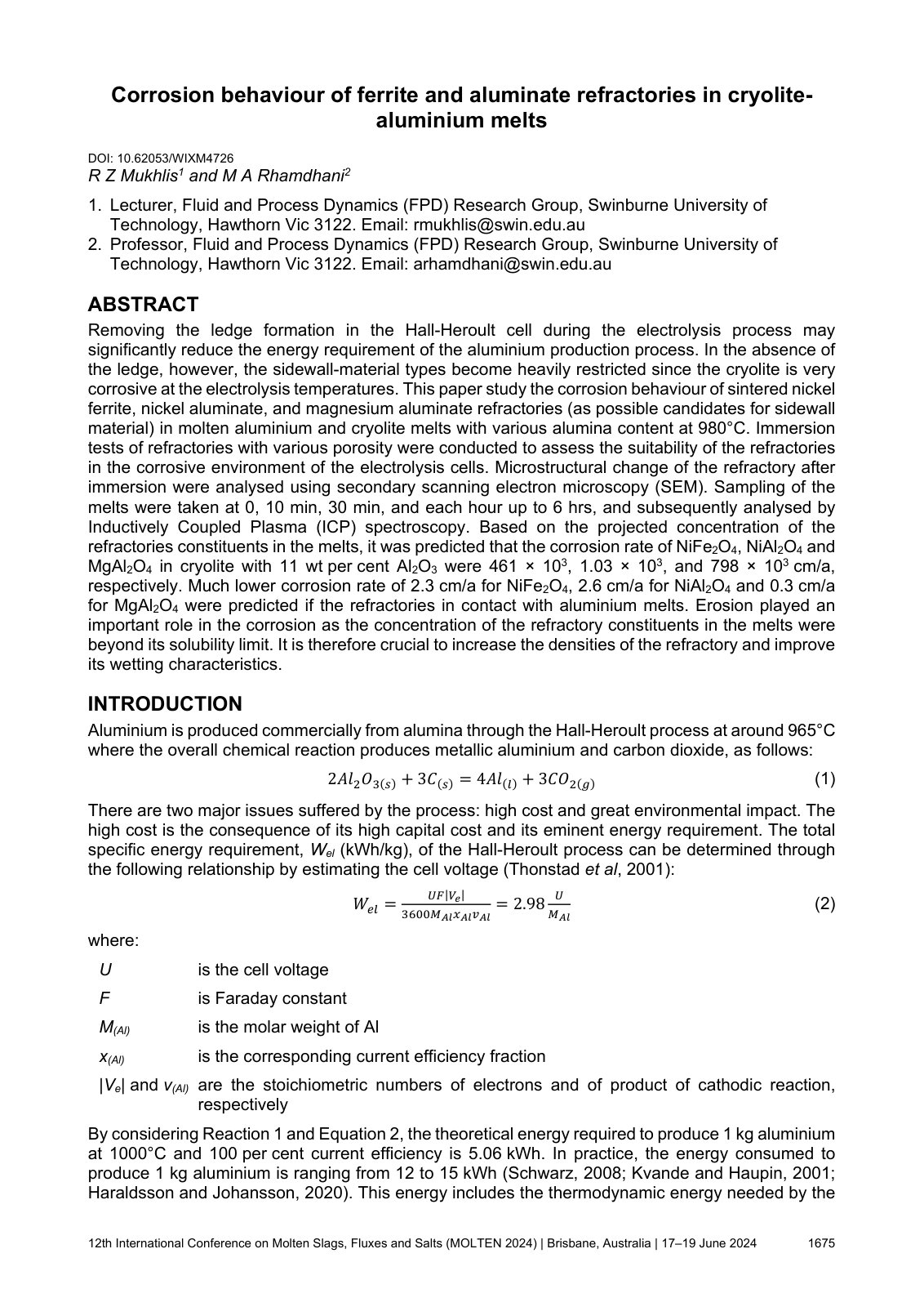 First page of Corrosion behaviour of ferrite and aluminate refractories in cryolite-aluminium melts