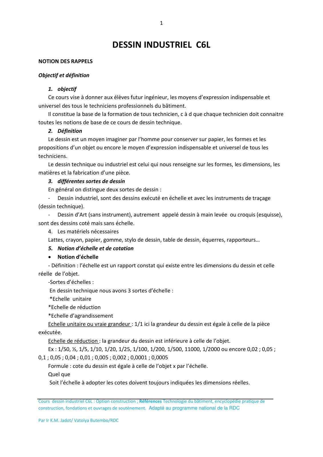 First page of COURS DE DESSIN INDUSTRIEL  C6L 1