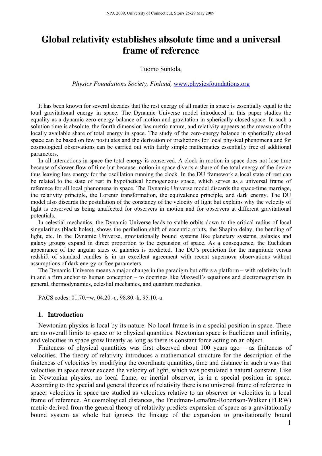 First page of Global relativity establishes absolute t