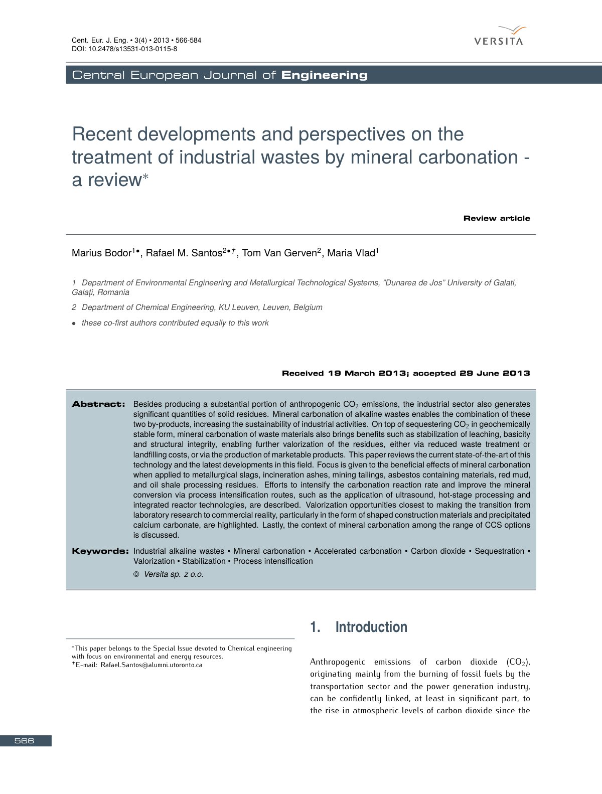 First page of Recent developments and perspectives on